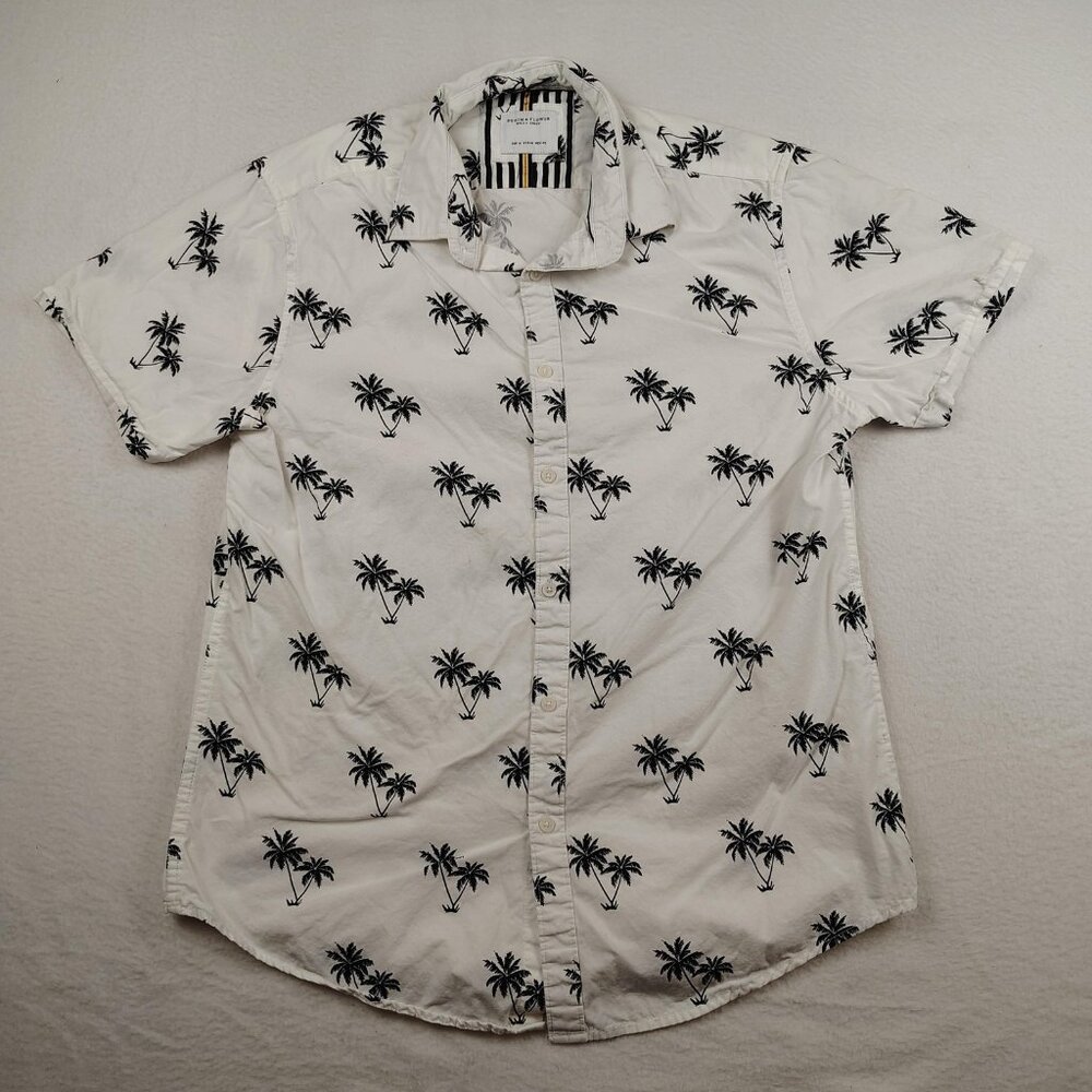 Denim & Flower Ricky Singh Shirt Mens sz M Tropical Palm Tree Preppy
